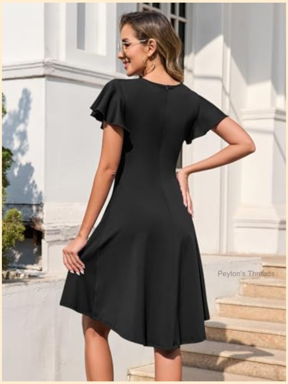 Ruffle Sleeve Ruched Waist High Low Midi Cocktail Dress - Picture 5 of 7